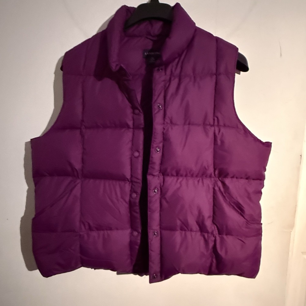 Lands' End Puffer Down Vest Womens XL 18-20 Purple Softshell Packable Light